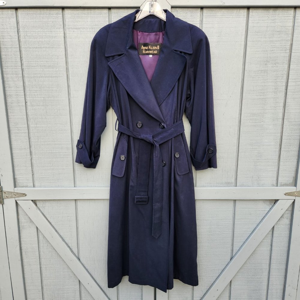 ANNE KLEIN II RAINWEAR Classic Style Long Double Breasted Button Trench Coat